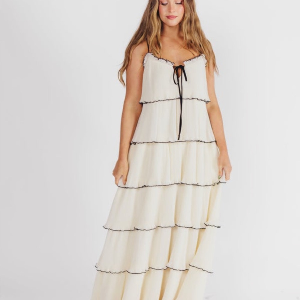 WORTH COLLECTIVE Parisian Cream and Black Tiered Maxi Dress